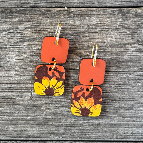 Mini Stacks - Hand Painted Sunset Leather Earrings