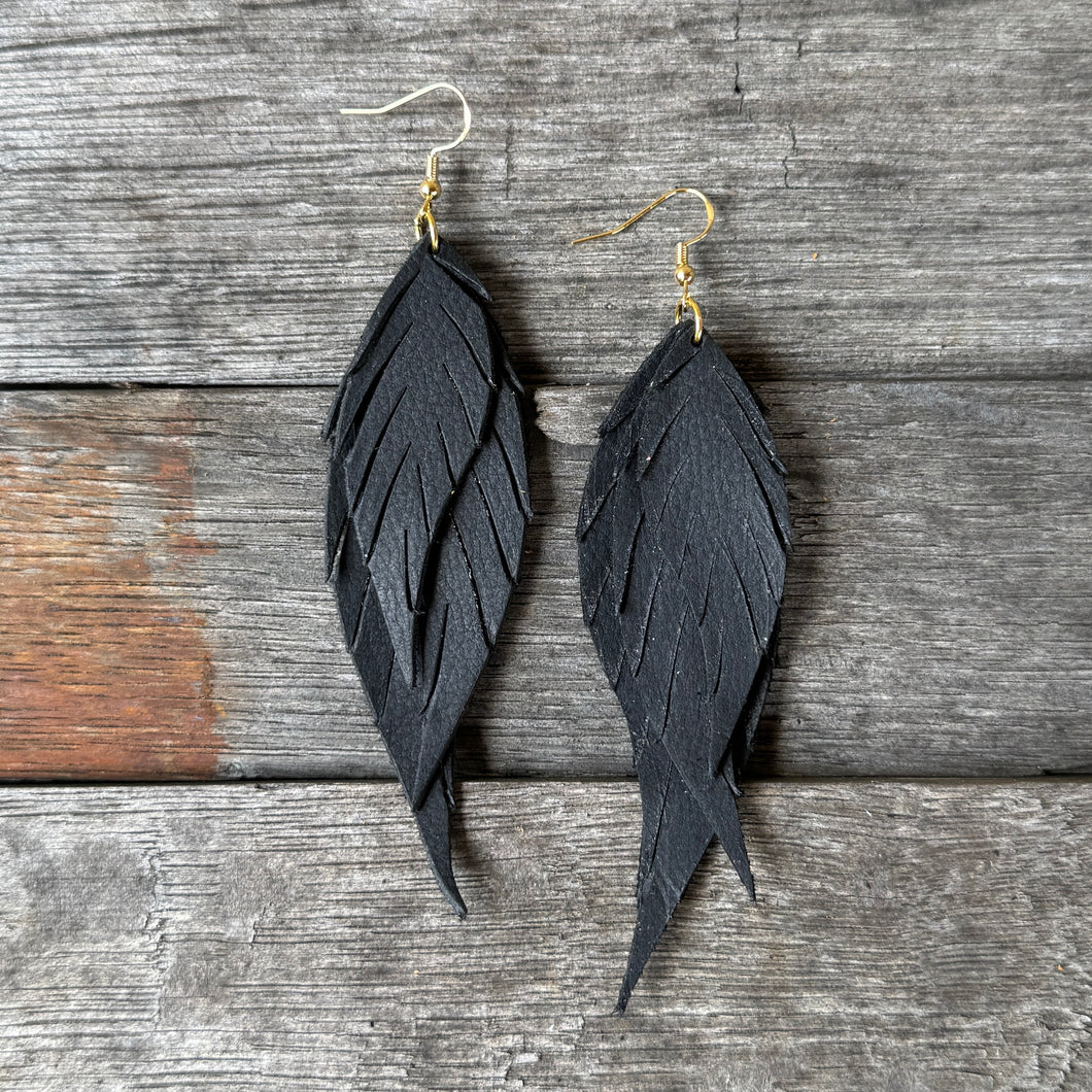Wings of an Angel - Small - Black - Leather Earrings