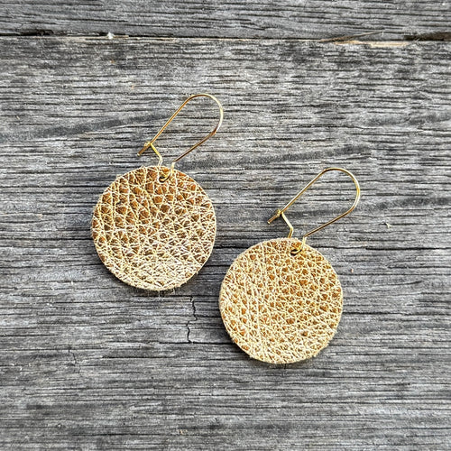 Circle Drops - Gold - Leather Earrings