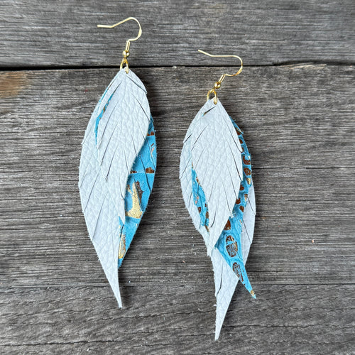 Wings of an Angel - GAMEDAY - White + Blue - Leather Earrings