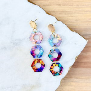 Hex Stacks - Stained Glass - Acrylic Earrings