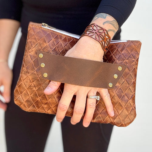 [raleigh leather] mini Clutch - Brown Basketweave