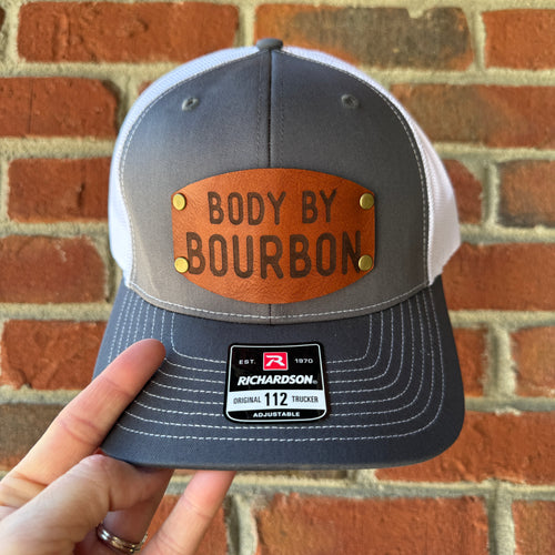 Body by Bourbon  leather patch hats