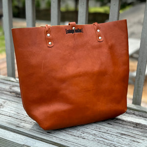 Tall Tote - Cognac with Braided Straps