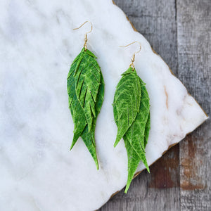 Wings of an Angel - Bright Grassy Green - Small Leather Earrings