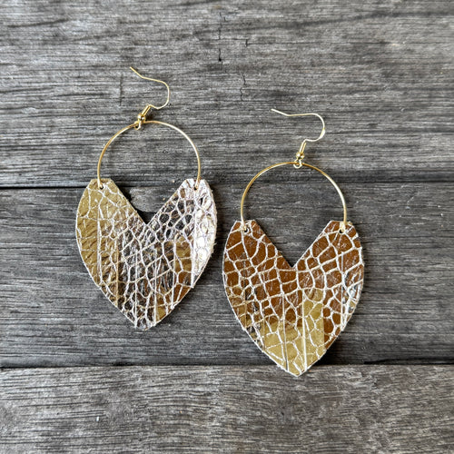 Glam Hoops - Champagne Crackle - Leather Earrings