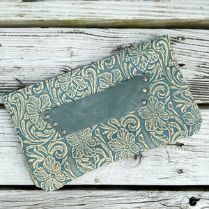 [raleigh leather] Clutch - Vintage Teal + Cream Embossed