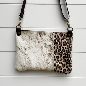 Go Small Miscellany Zippered Crossbody - Cowhide + Leopard