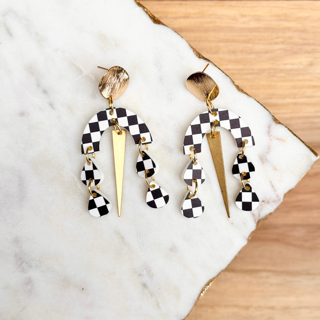 Sarah Chandelier Earrings - Checkerboard - Acrylic Earrings