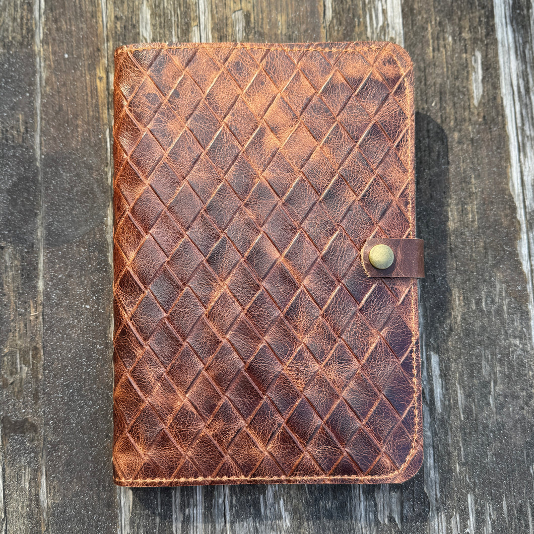 Leather Journal Cover - Distressed Brown Basketweave