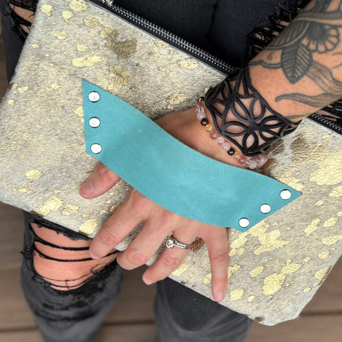 [raleigh leather] Clutch - Gold Acid Wash with Aqua