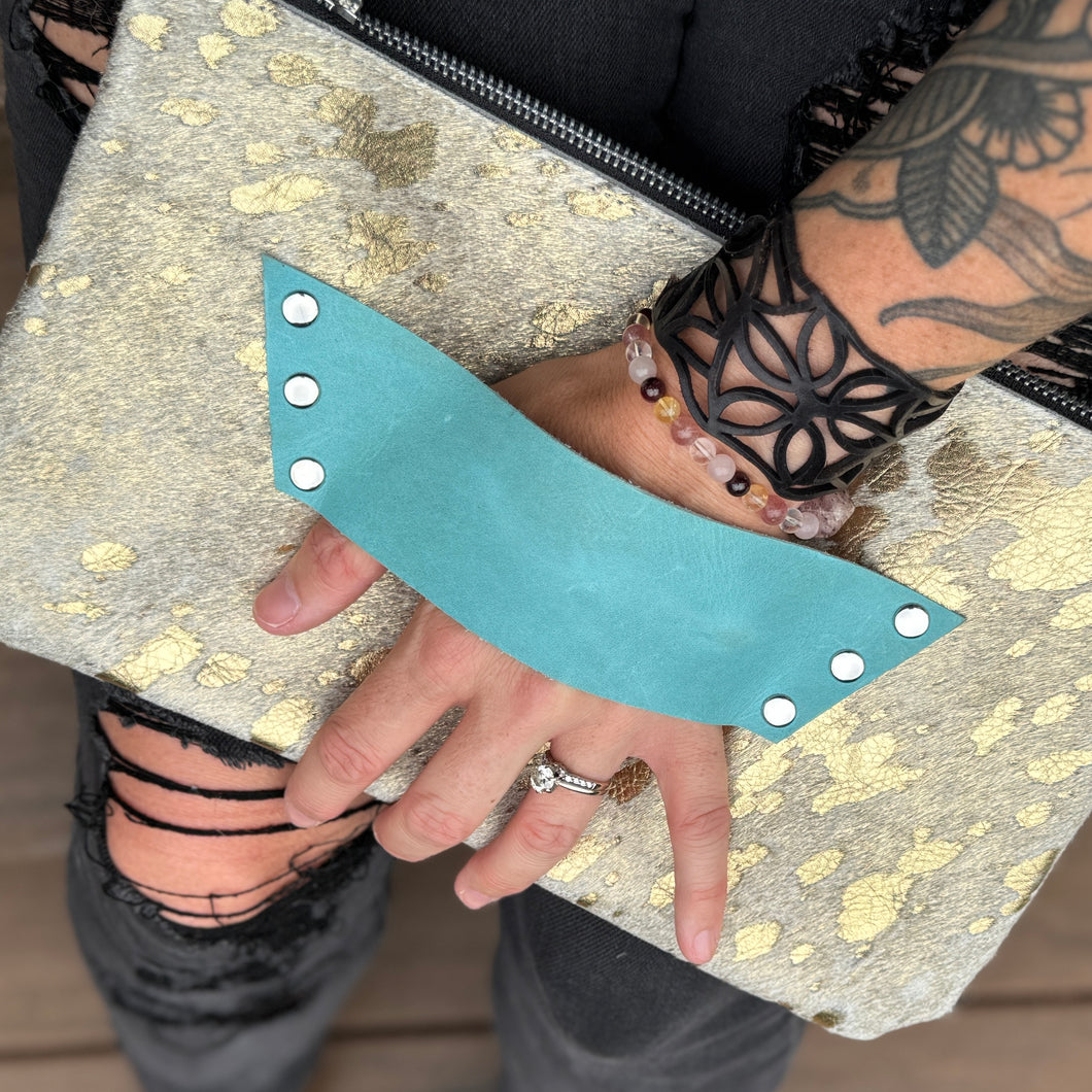 [raleigh leather] Clutch - Gold Acid Wash with Aqua
