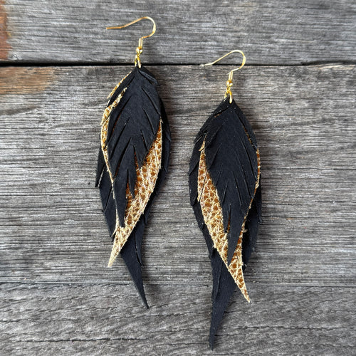 Wings of an Angel - GAMEDAY - Black + Gold - Leather Earrings