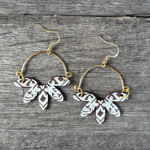 Remix Flowers - Hand Painted White Leather Earrings