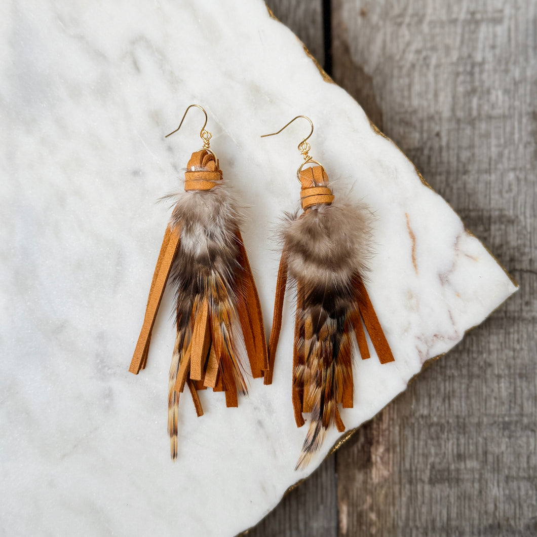 Boho Fringe - Short Camel Tassels with Feathers: 2