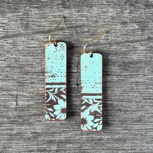 Bar Dangles - Hand Painted Patina Leather Earrings