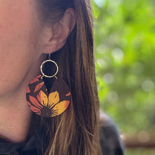 Viv - Hand Painted Floral Leather Earring - Sunset