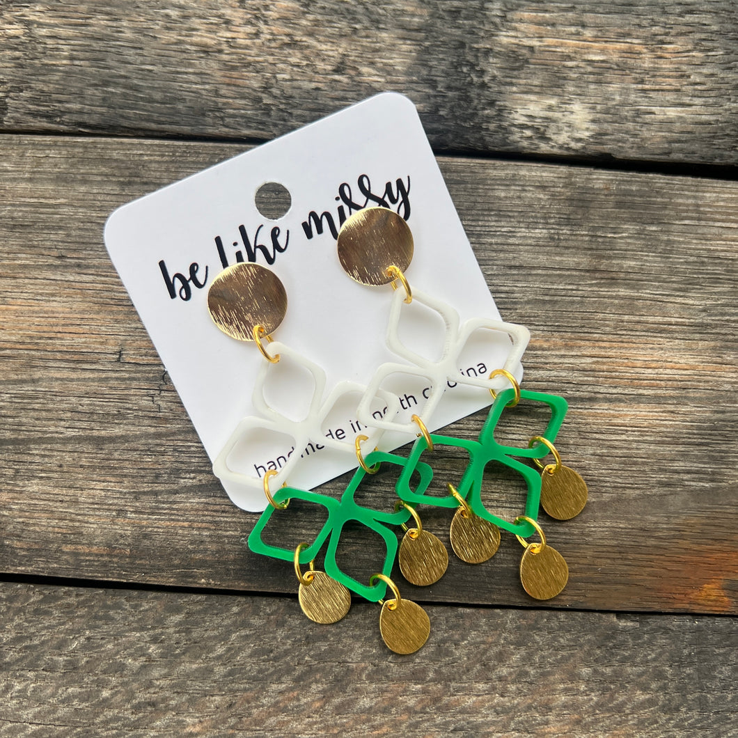 GAME DAY -  Green & White- Statement Earrings
