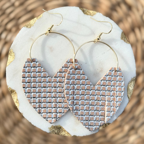 Glam Hoops - Blush + Silver Embossed - Leather Earrings