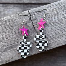Snake + Stars - Pink - Black and White Checkered - Earrings