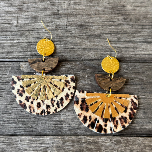 Taylor - Leopard - Leather + Brass Statement Earring