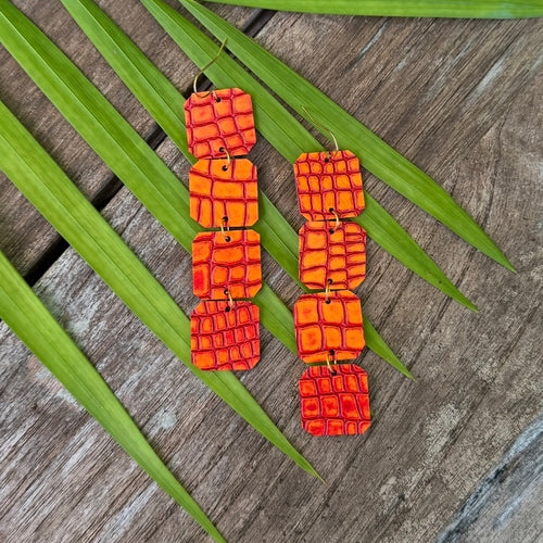 Leather Stack Earrings - Cayenne Snake