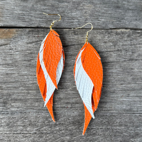 Wings of an Angel - GAMEDAY - Orange + White - Leather Earrings