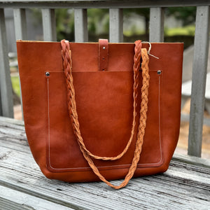 Tall Tote - Cognac with Braided Straps