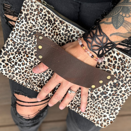 [raleigh leather] Clutch - Mini Leopard Printed Hair on Cowhide