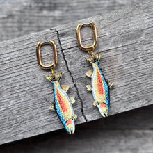 Rainbow Trout Fish Earrings - Huggie Hoops