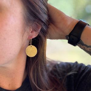 Circle Drops - Gold - Leather Earrings