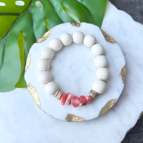 Coral and White Bracelet