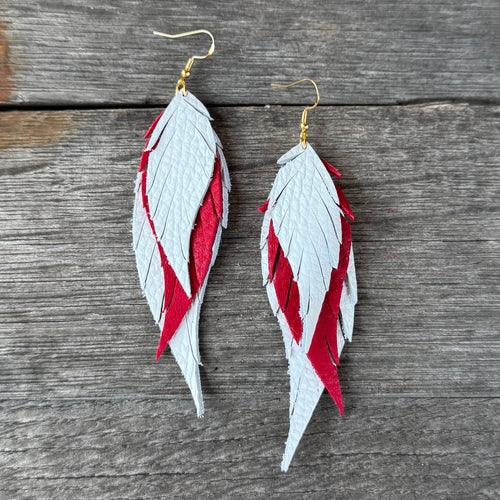 Wings of an Angel - GAMEDAY - White + Crimson - Leather Earrings