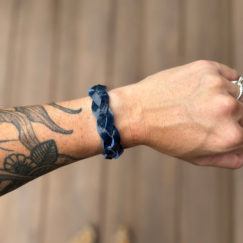 Braided Leather Cuff - Glossy Blue