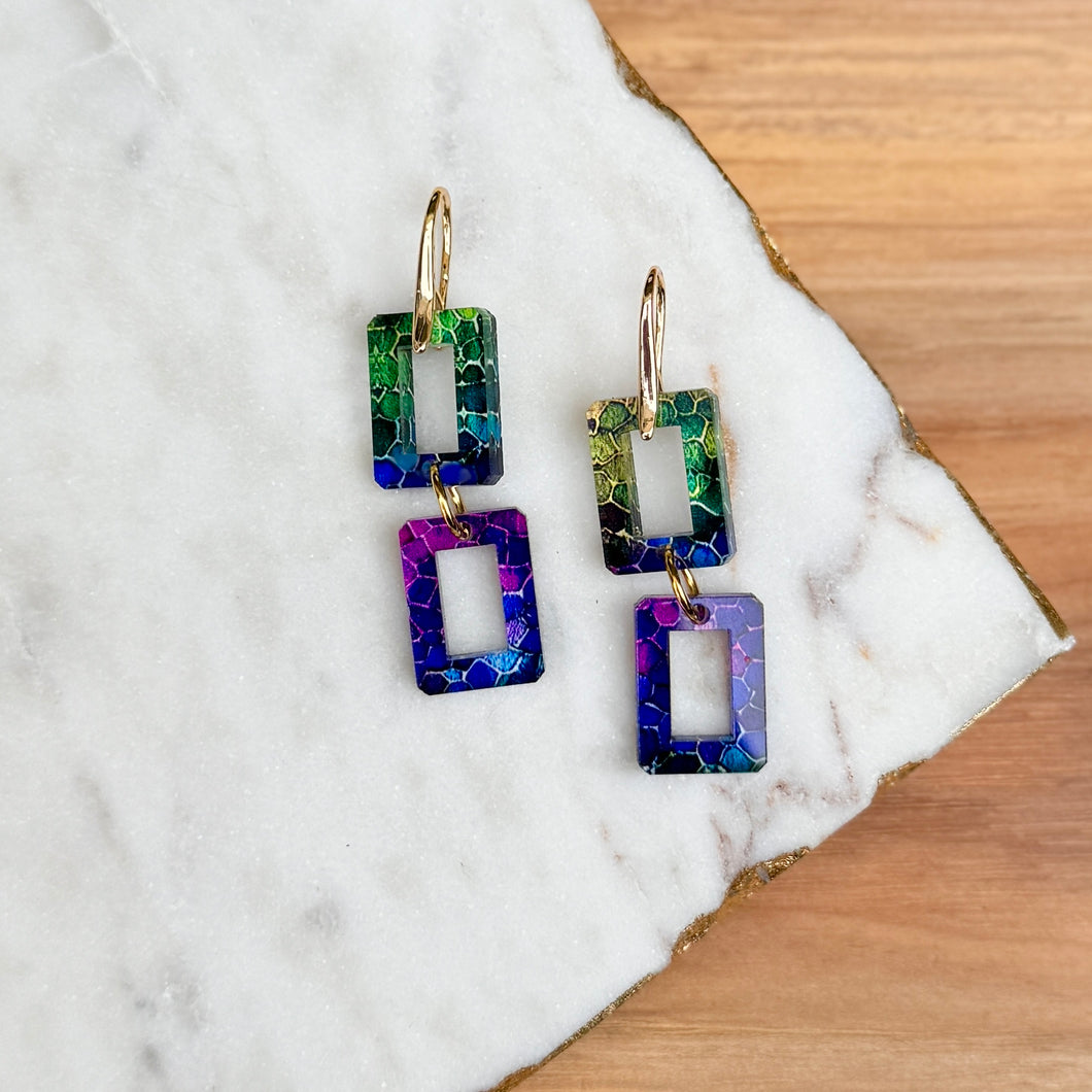 Stacked Rectangles Mini - rainbow - acrylic earrings