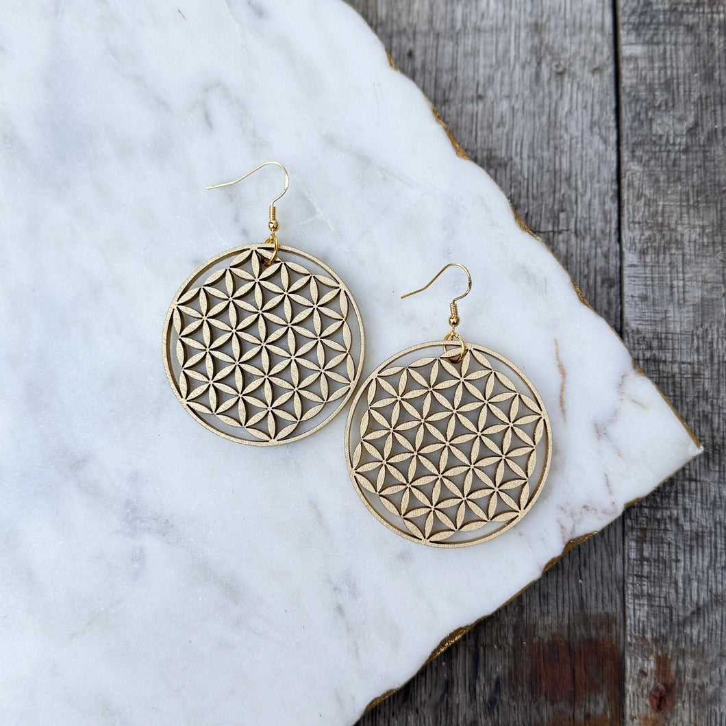 Flower of Life Wooden Earrings