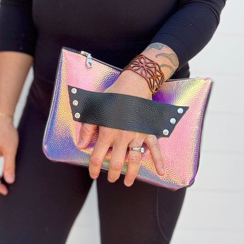 [raleigh leather] mini Clutch - Iridescent Pink