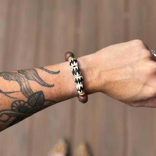 Beaded Bracelet - Brown Wood with Bone