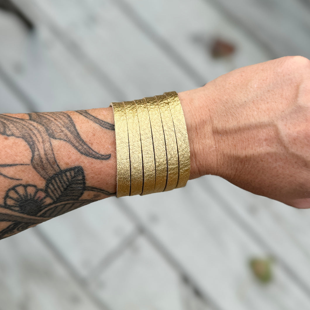 Split Leather Cuff - Metallic Gold