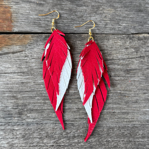 Wings of an Angel - GAMEDAY - Crimson + White - Leather Earrings