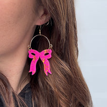 Audrey Bow Earrings - Bright Pink + Gold