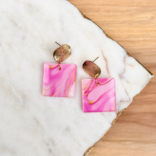 Square Drops - Pink Geode - Acrylic Earrings