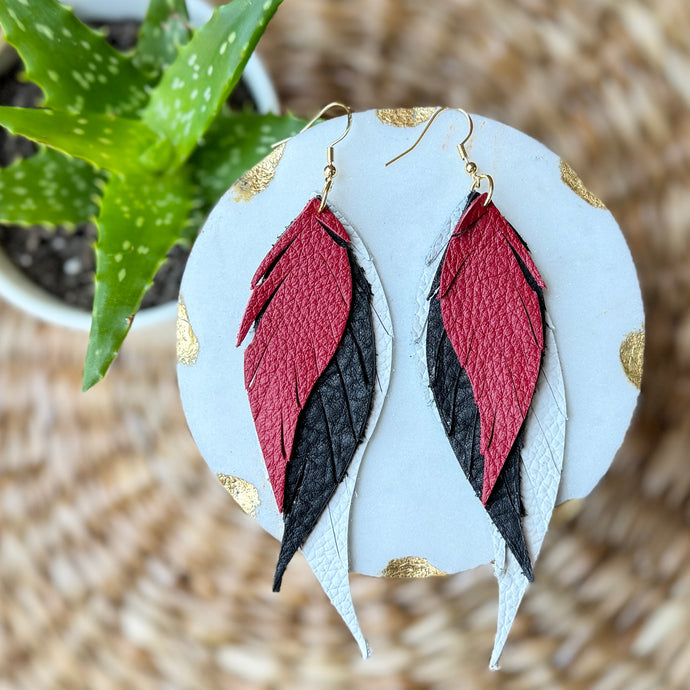 Wings of an Angel - Red + Black + White - Leather Earrings
