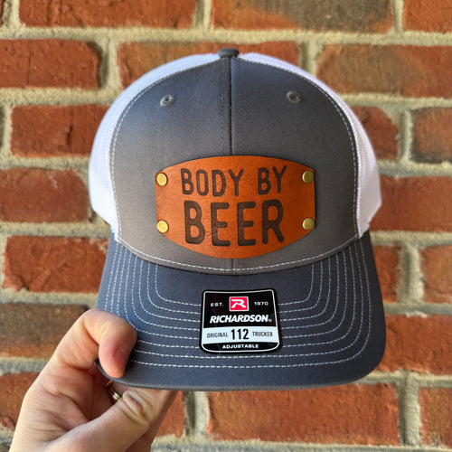 Body by Beer leather patch hats