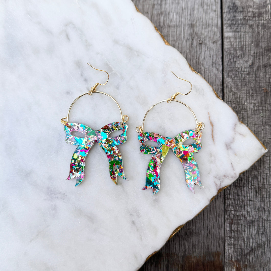 Audrey Bow Earrings - Party Glitter