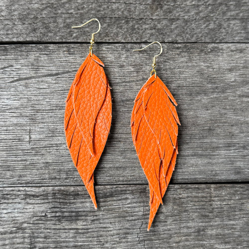 Wings of an Angel - Small - Orange - Leather Earrings