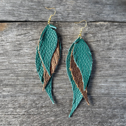 Wings of an Angel - GAMEDAY - Teal + Bronze - Leather Earrings