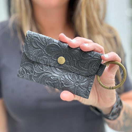 Keychain Wallet - Black Floral