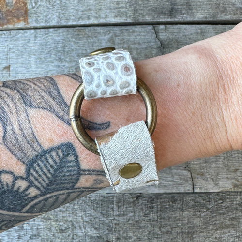 Mixed Hides Ring Cuff - Gold Acid Wash + White Snake