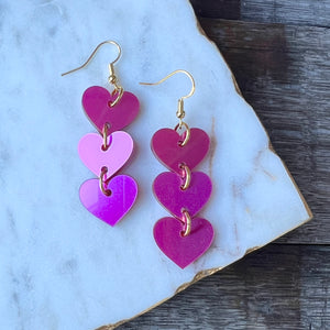 Cascading Hearts - Metallic Pink - Acrylic Earrings